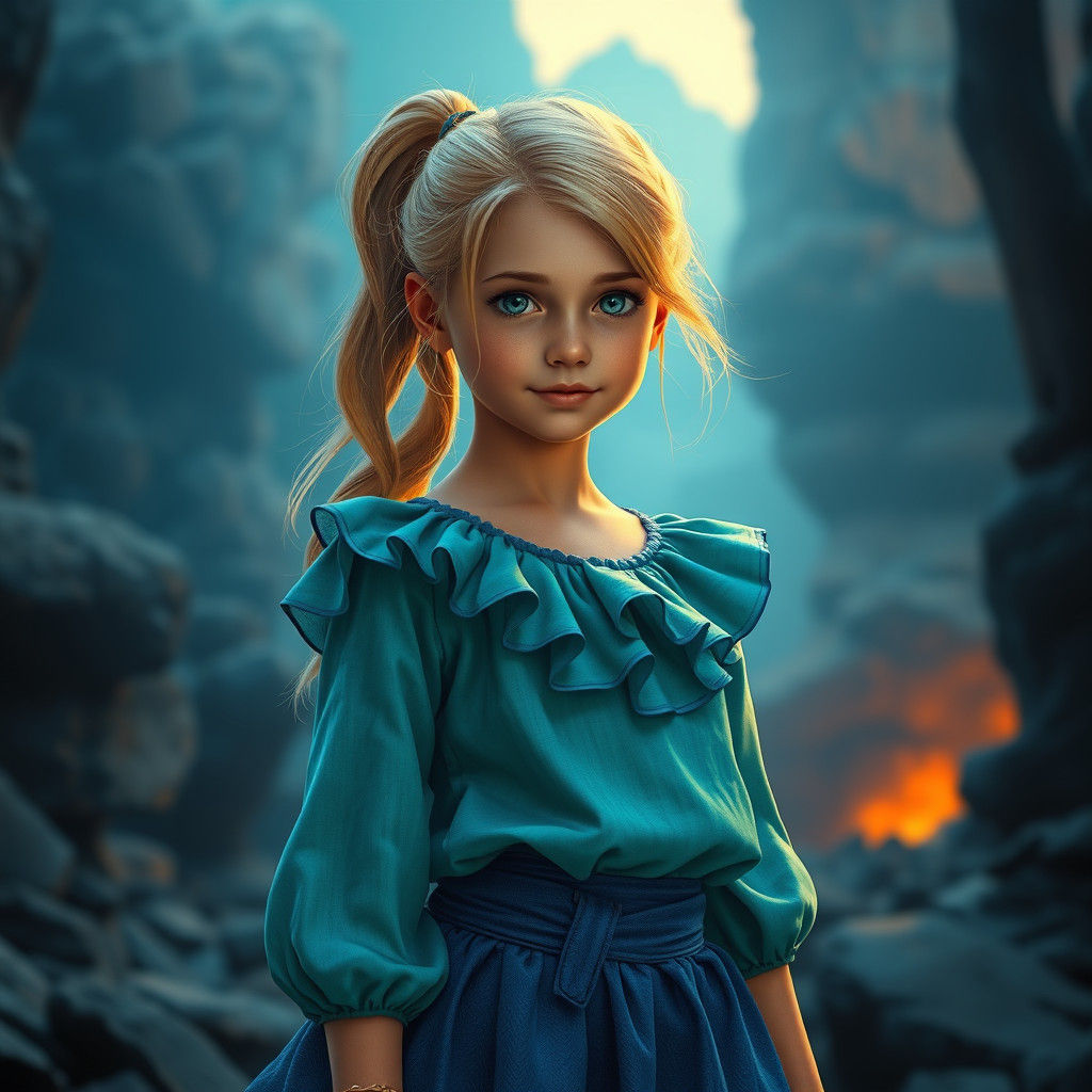 Girl in Blue Skirt Digital Art