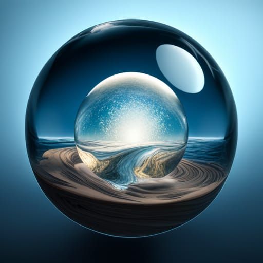 Glass Ball Containing Sea Water and Clouds