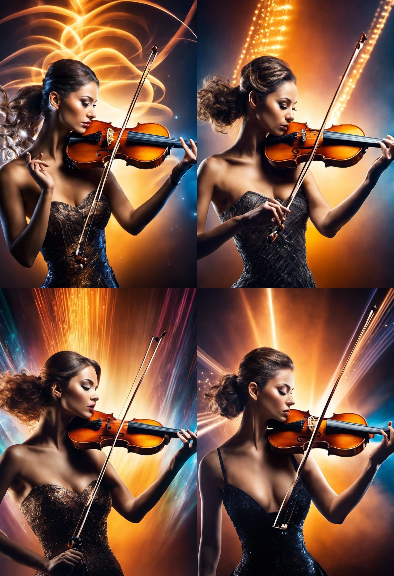 Artistic impression of "Beautiful violinist with sound waves emitting