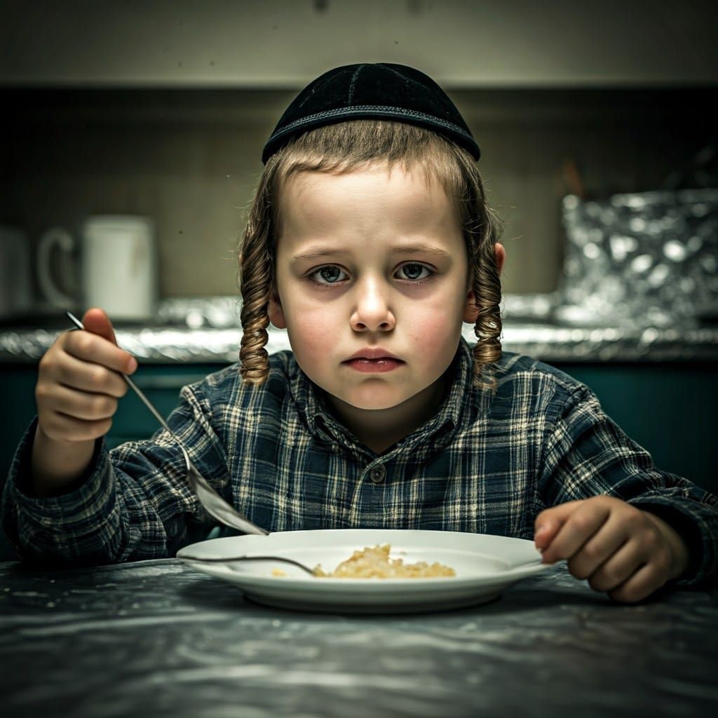 Young Hasidic Boy's Melancholy Portrait