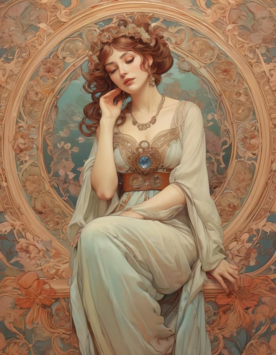 In the style of Alphonse Mucha