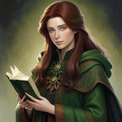Majestic Woman with Book, Oil Painting