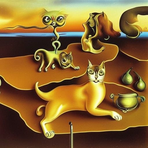 Surreal Cats and Dogs Cannibalism in Dali Style