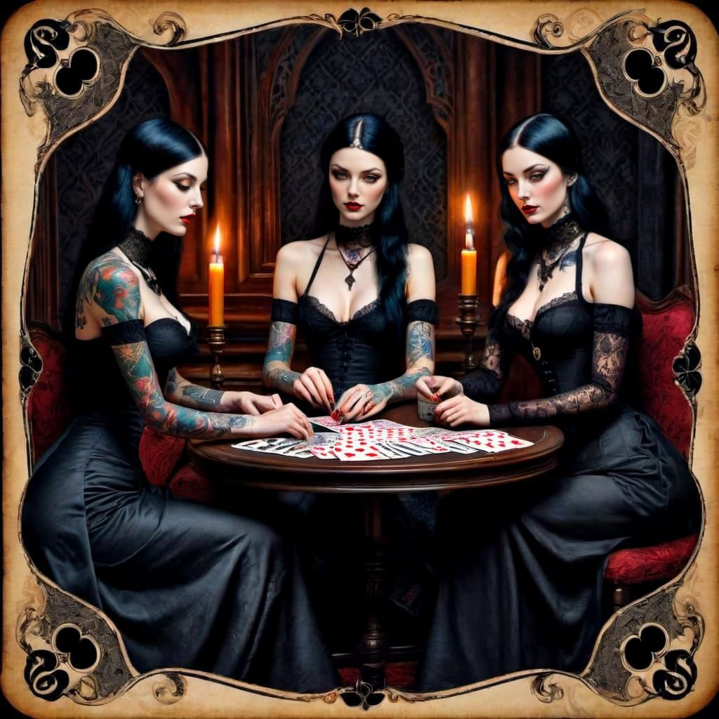 Gothic Ladies Playing Cards in Ink and Watercolor