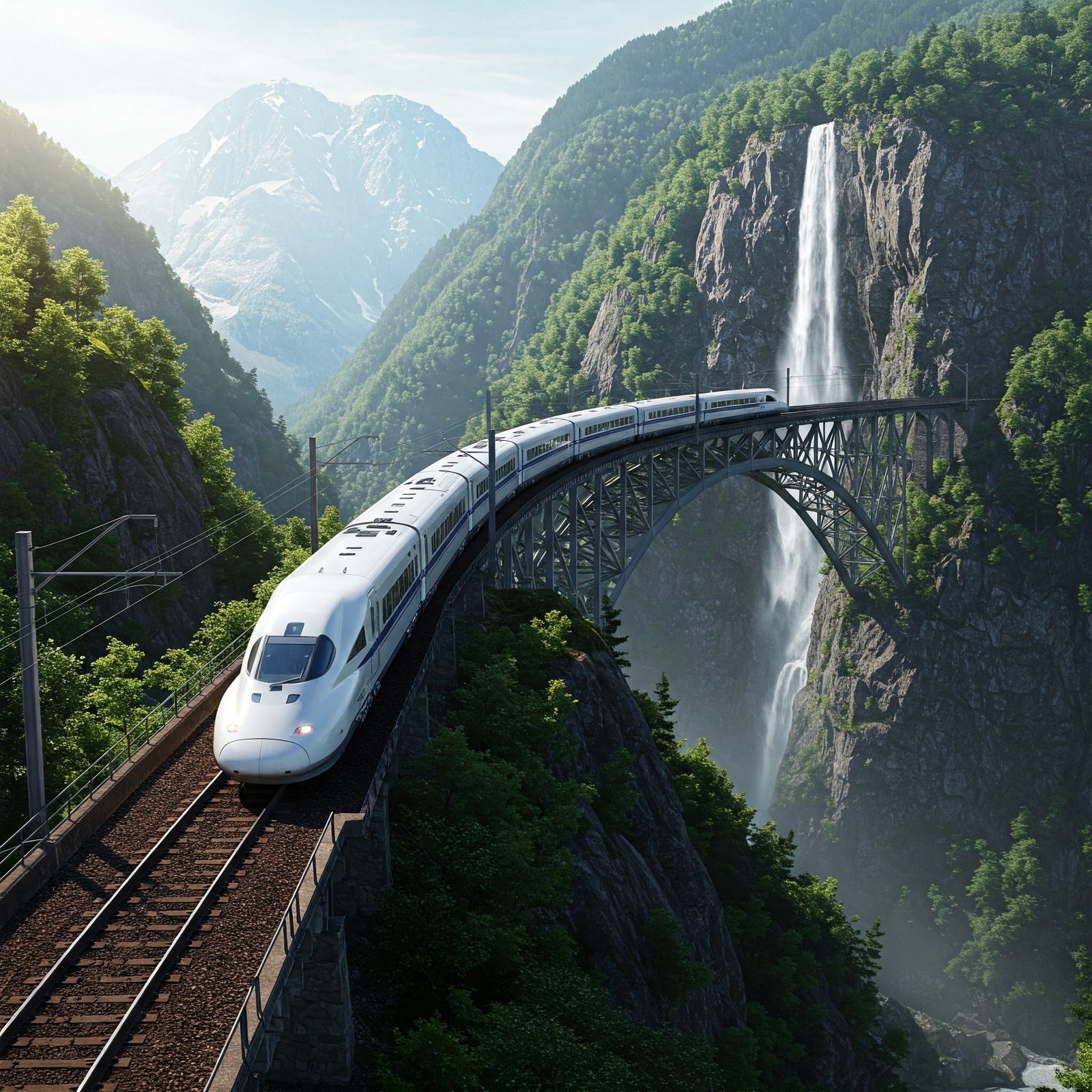 Train on a high bridge