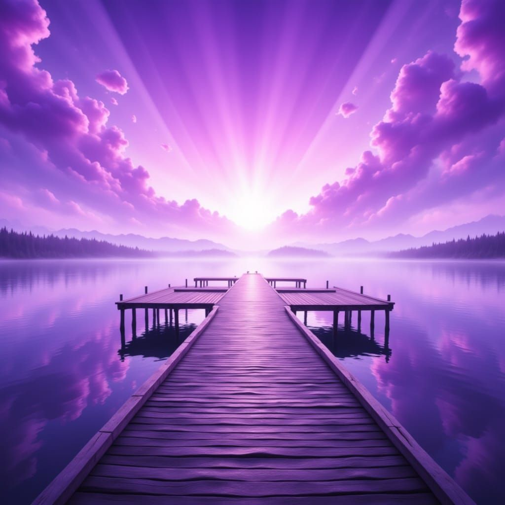 Serene Purple Pier Over Calm Water as Digital Matte Painting