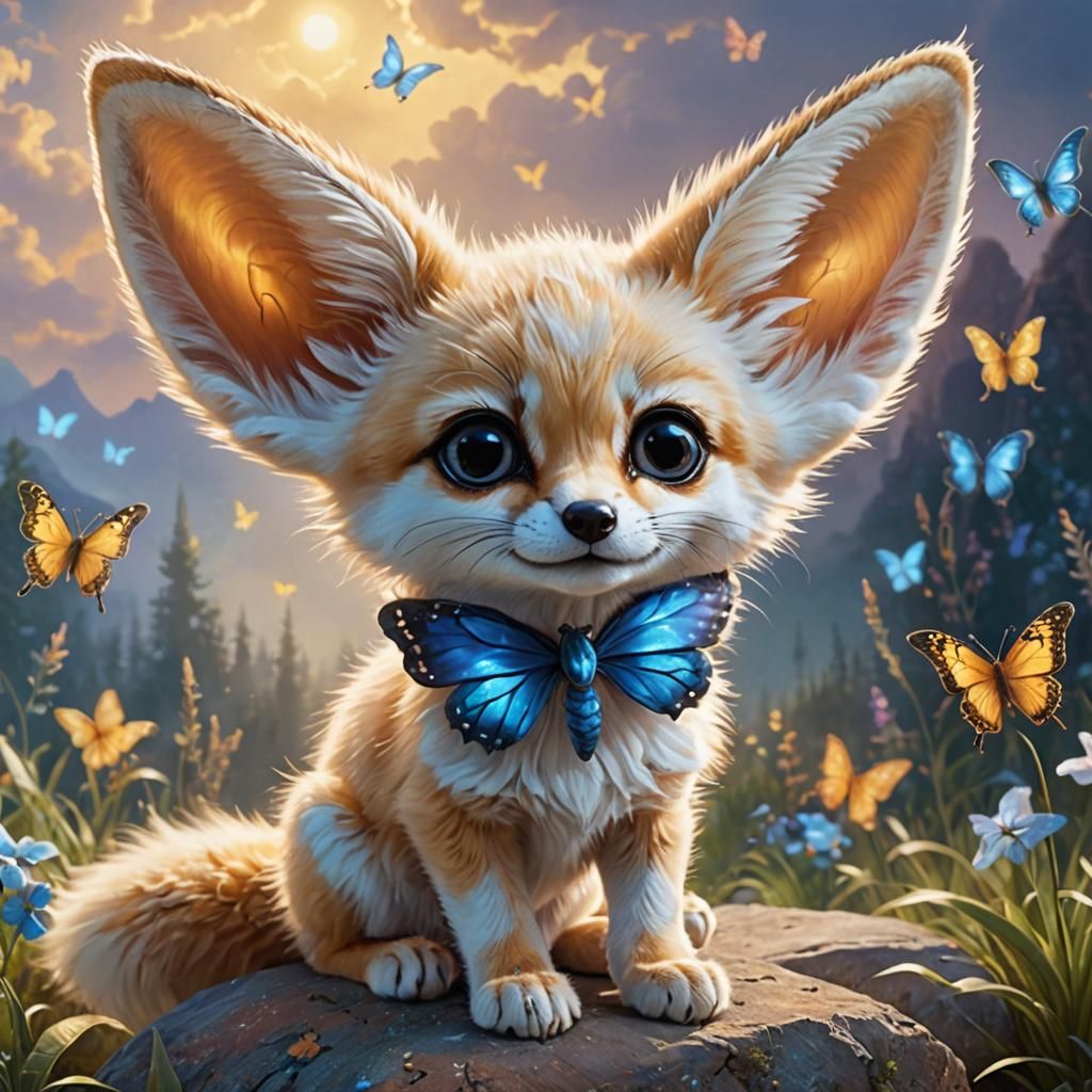 Sweet little fennec fox kit with a butterfly bowtie