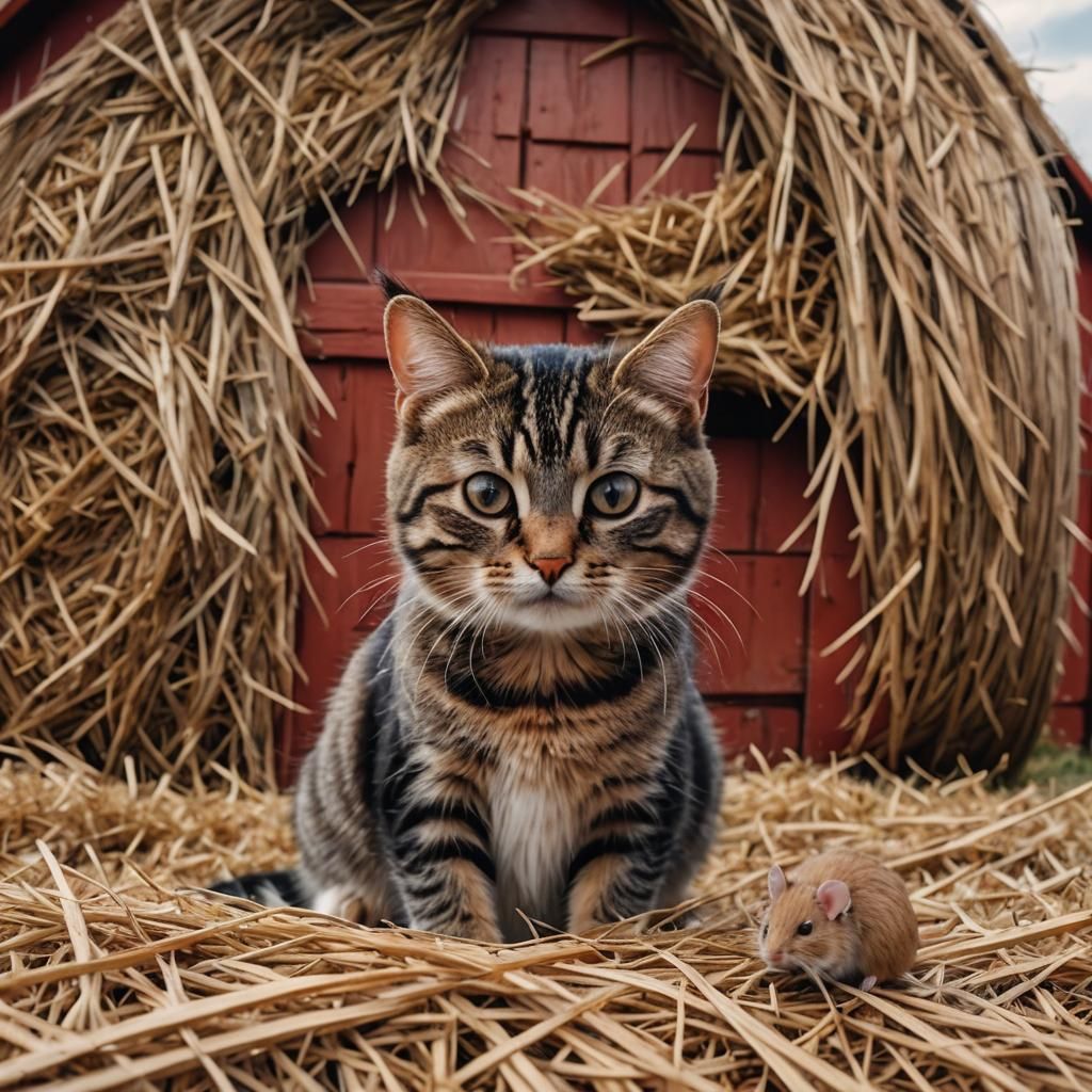 Tabby cat and mouse friend