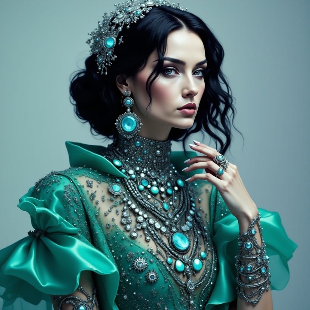  <lora:SybilThorn-2:1.0> portrait of a beautiful woman wearing intricately detailed colorful clothing and futuristic jewelry.