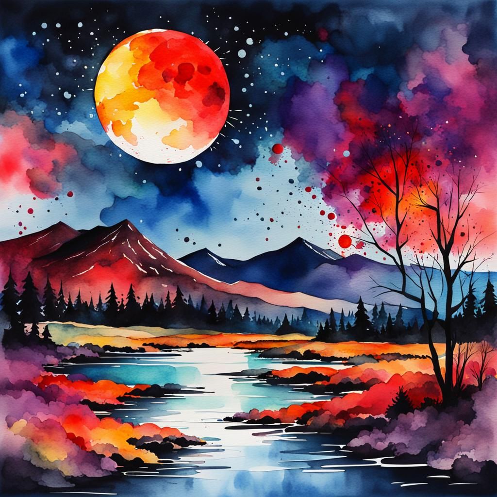 Watercolor moon