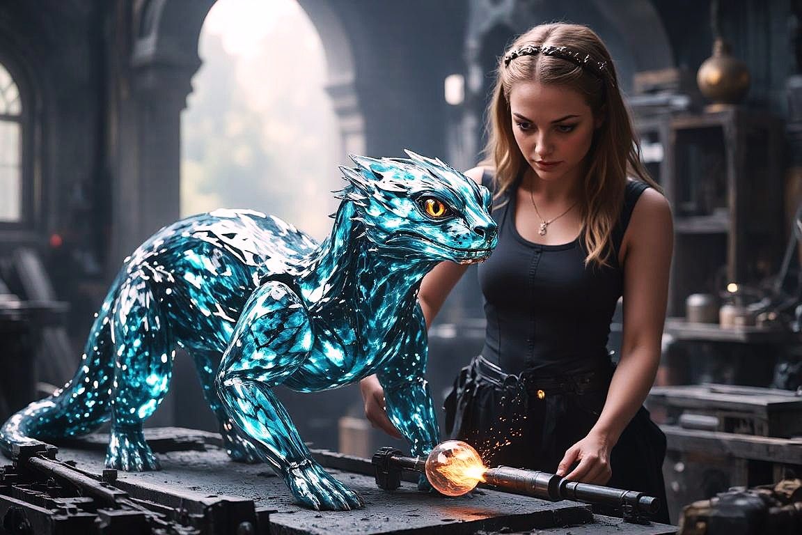 A majestic basilisk, made of Murano glass...