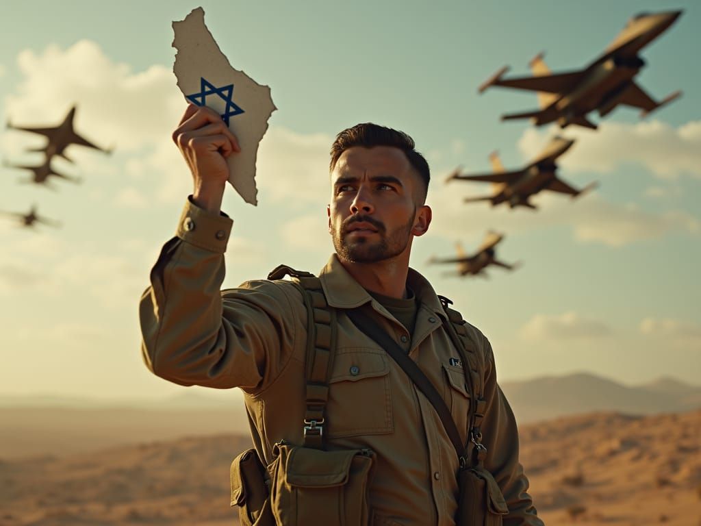 Courageous Israeli Soldier Grips Homeland Map