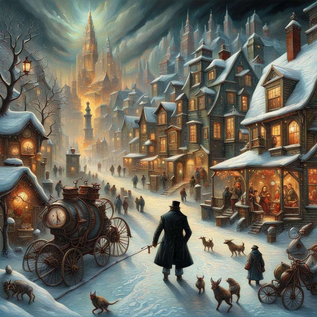 Boschian Kinkade Steampunk Winter Village AI Generated Artwork   Q6k3nuiAfh5joJ6JFiW5  1  U0rgo 