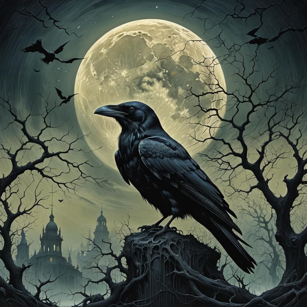 A black crow under a full moon.  by @Nina Camplin
