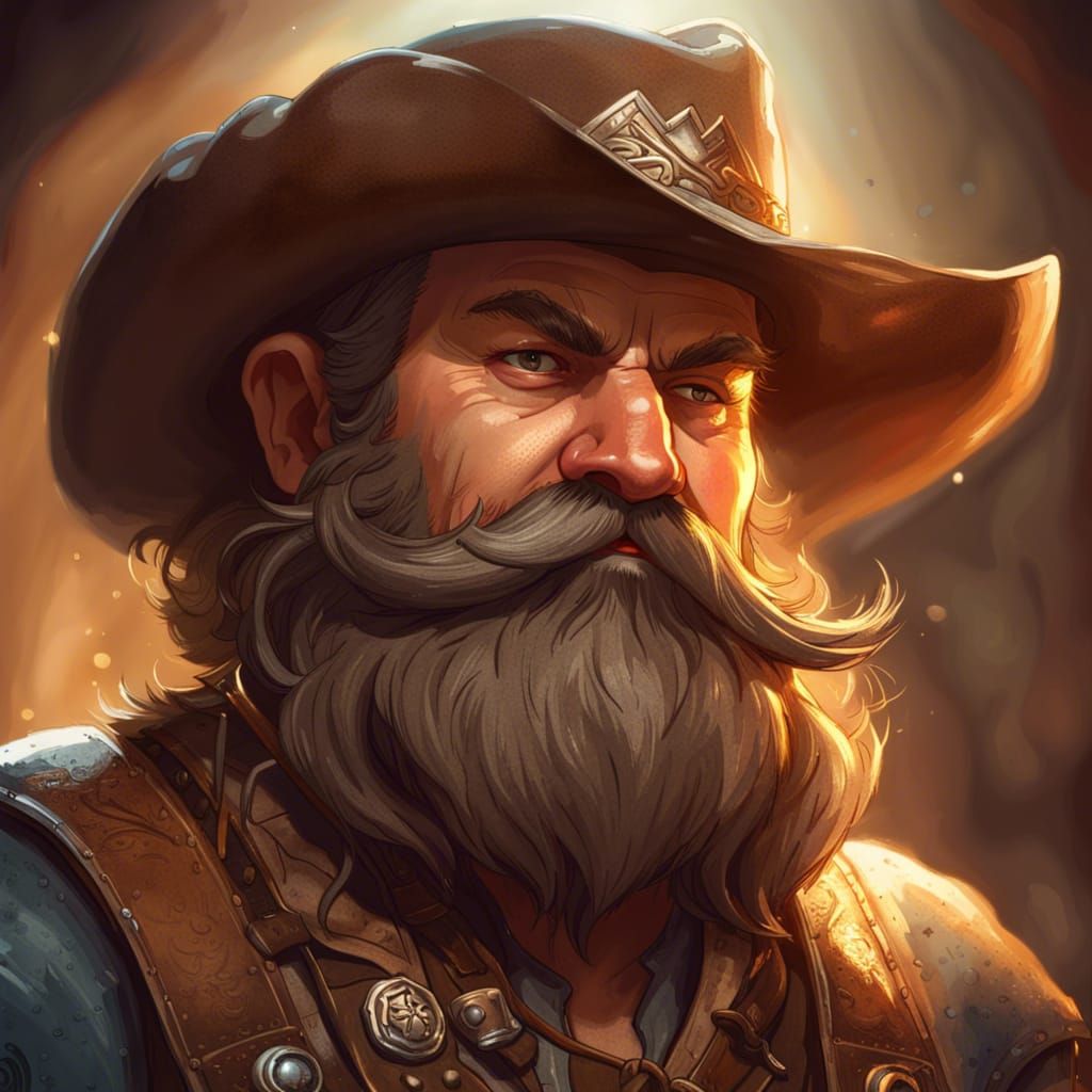 Western Fantasy dwarf cowboy with handlebar mustache - AI Generated ...