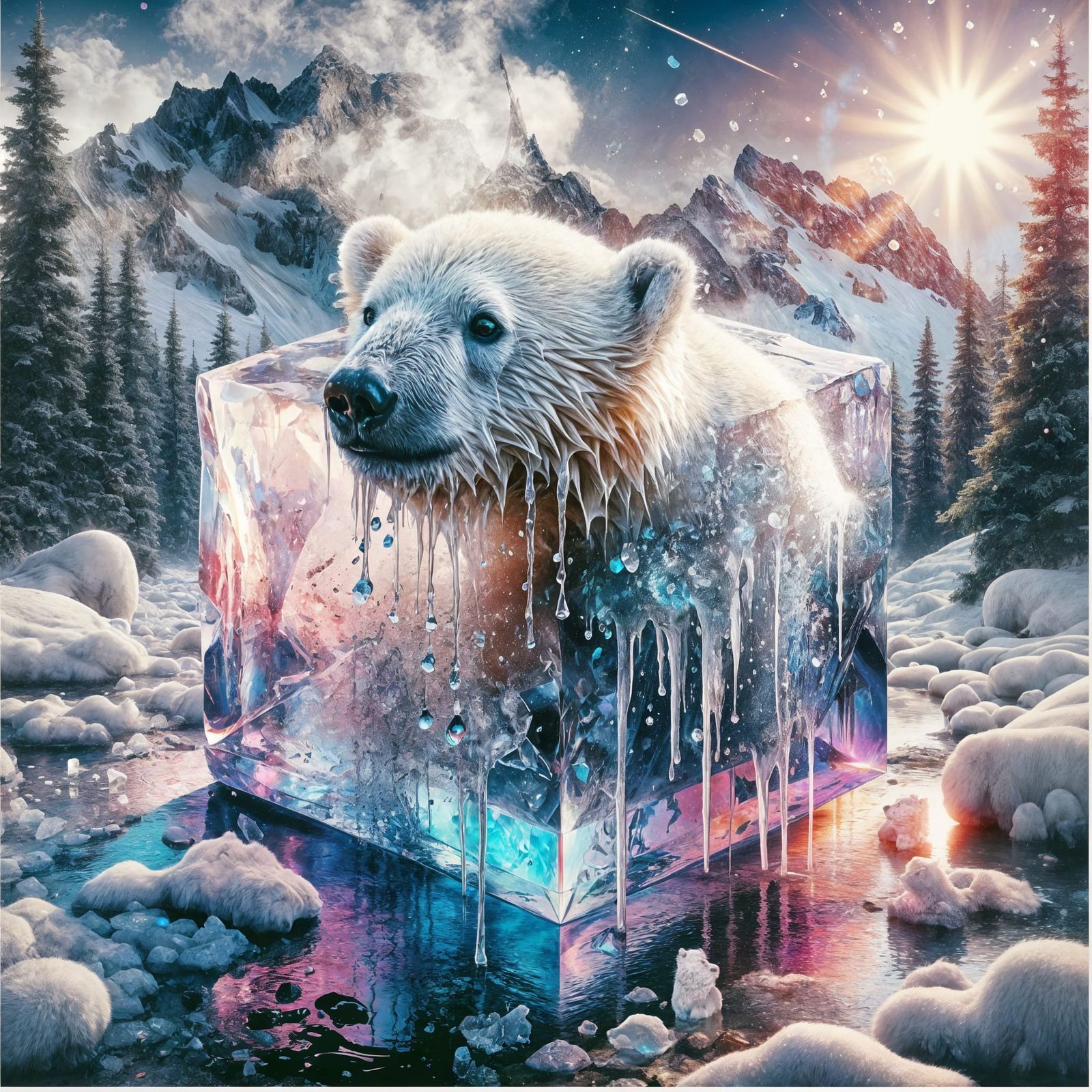 Hypermaximalist Urbanpunk Collage of Melting Ice and Polar B...