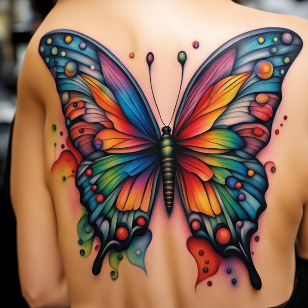 Tatouage de papillon arc-en-ciel.
