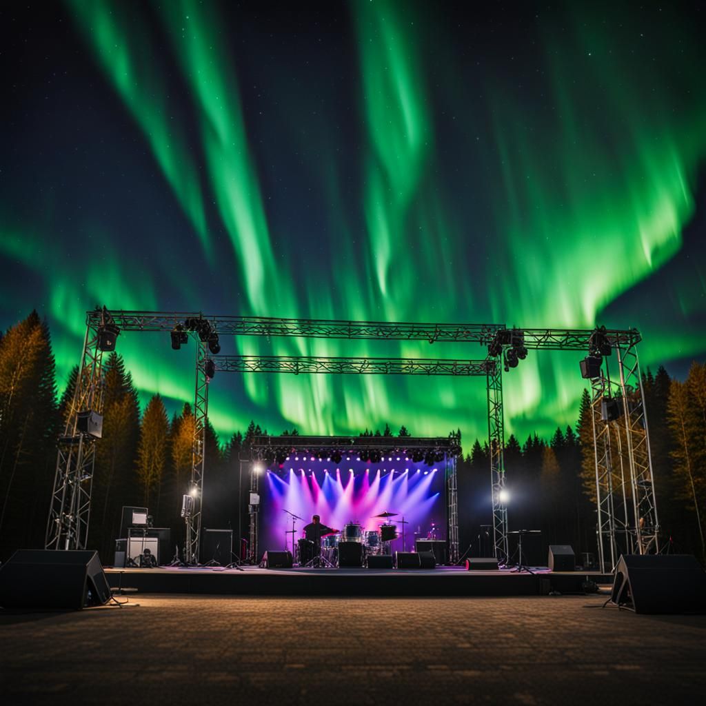 Northern lights over open air stage