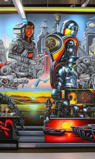 NightCafe Art Gallery Humans and Robots painting side by sid...