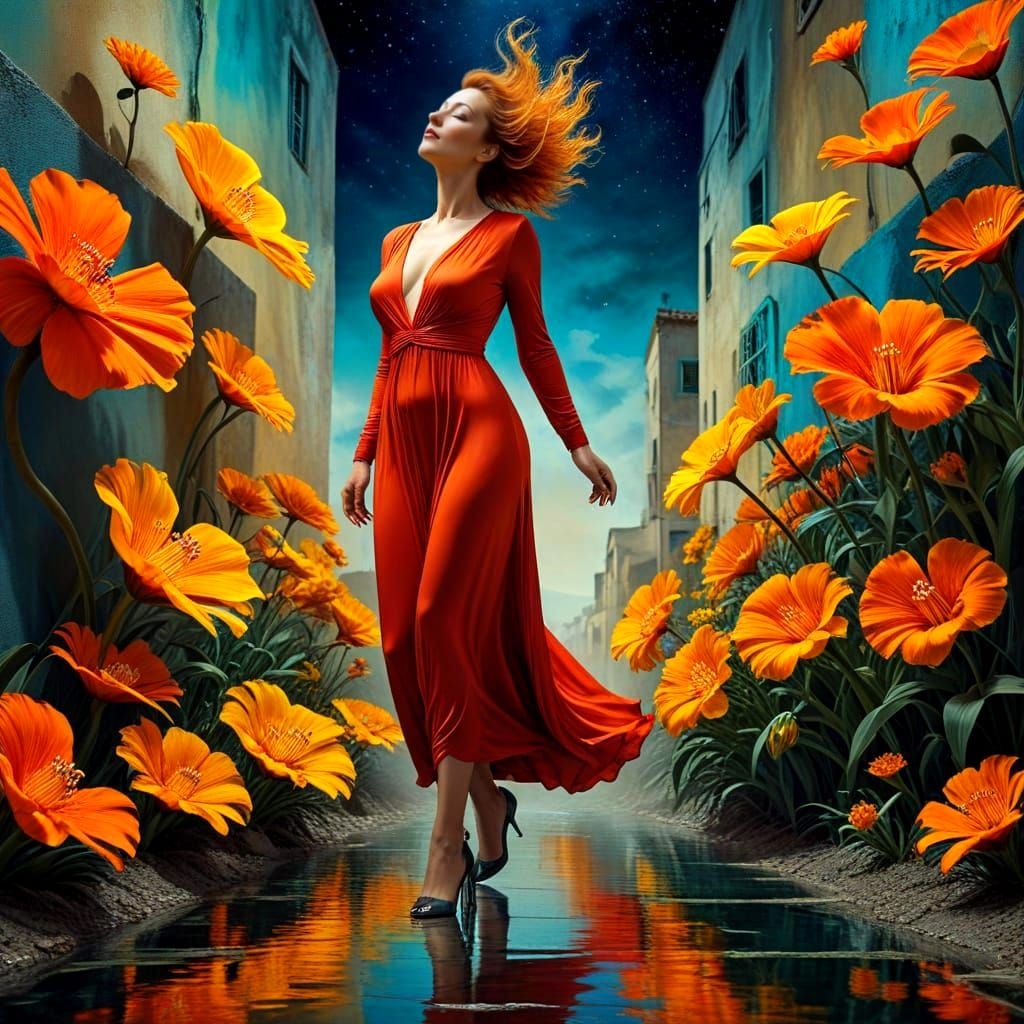 Elegant Lady in Dreamlike Surreal Landscape