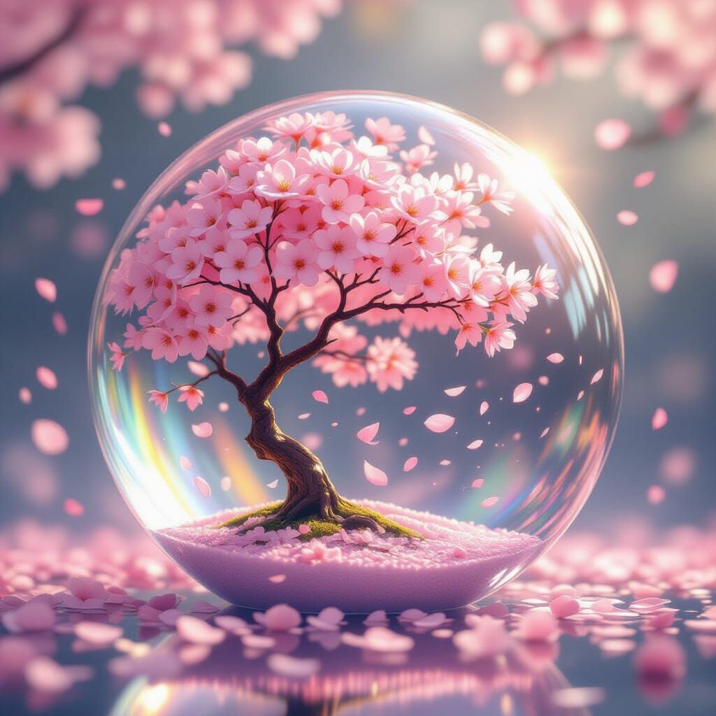 Cherry Blossom Tree Encased in Crystal Orb