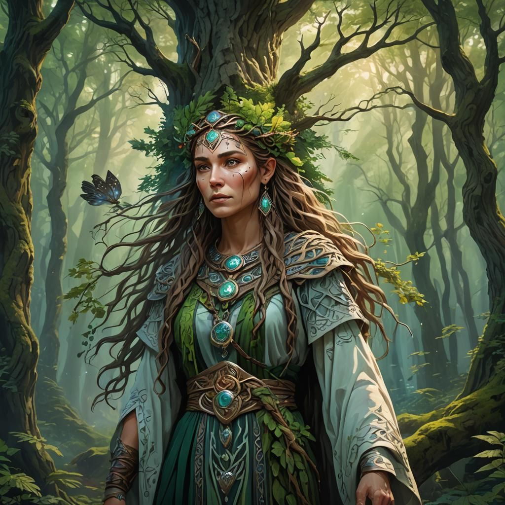 A beautiful whimsical fantasy ethereal celtic druid Shamanis...