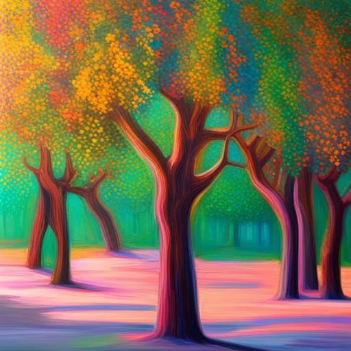 Hugh cotton candy trees people walk by and grab pieces futur...