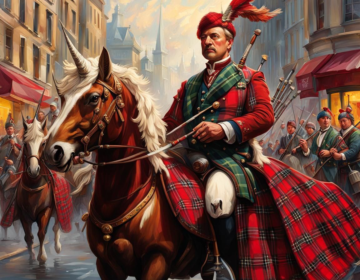 Highland Piper riding the Scottish National Animal  by @fredlef