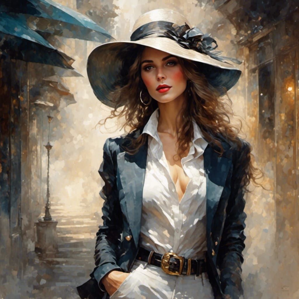 <lora:MosesAlpha:1.0> A beautiful woman in a stylish outfit and hat