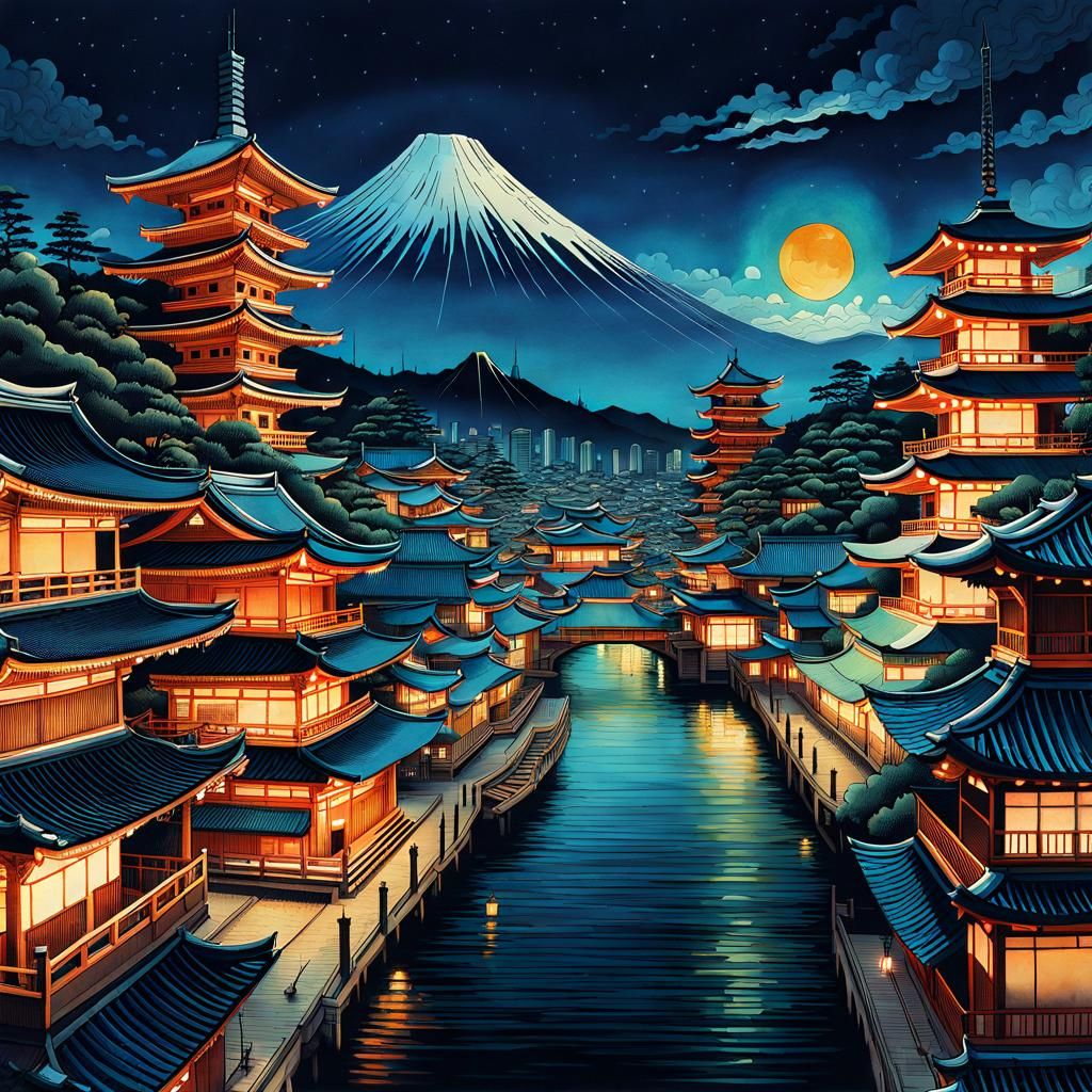 Edo period cityscape   by @cybr