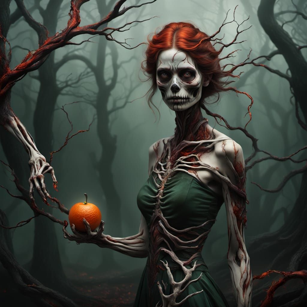 A creepy woman with skeletal features