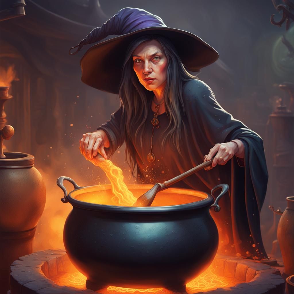 Witch stirring a cauldron - AI Generated Artwork - NightCafe Creator