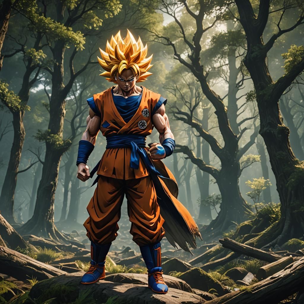 Goku evolving to super saiyan in the woods