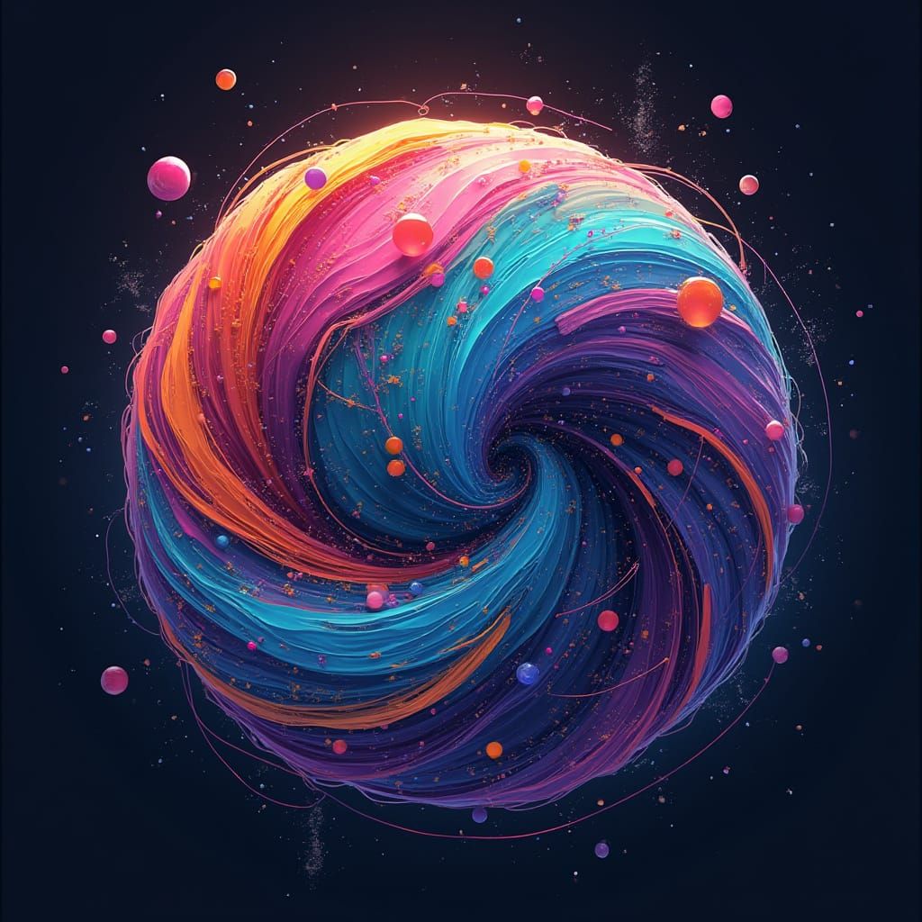 Surreal Futuristic Globe with Metallic Elements and Neon Acc...