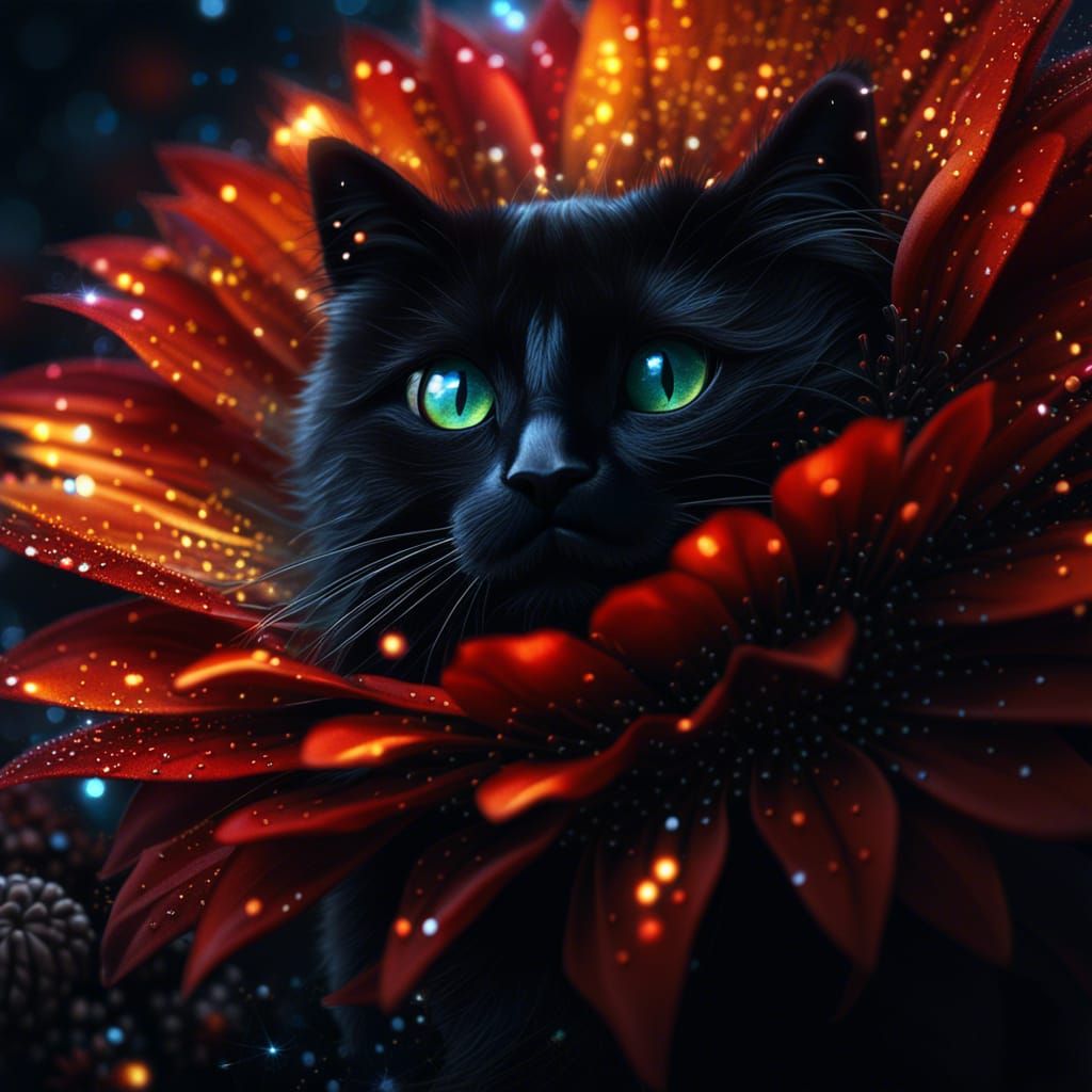 Sparkle Glitter Black Halloween midnight black cat Fuzzy Sof...