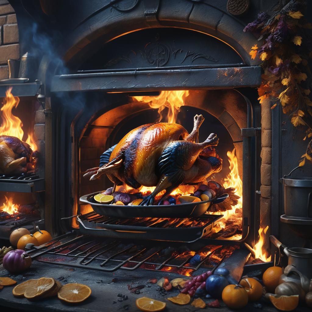 Burning Turkey in Oven: Dark Fantasy Matte Painting