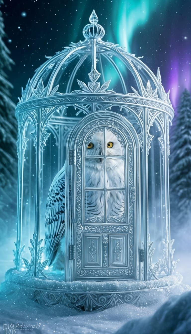A Snowy Owl in a Cage - its Ice Palace  by @Kasia S-J