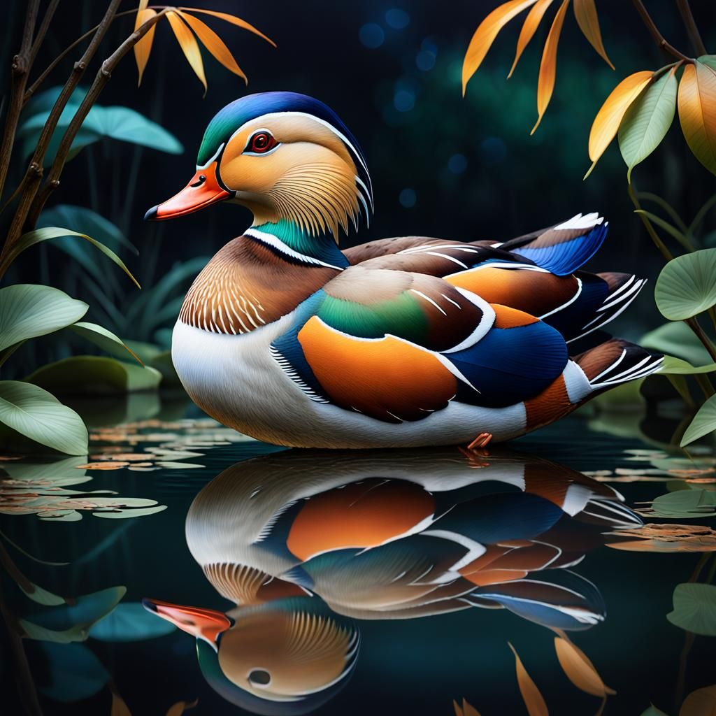 mandarin duck in a pond  by @Ittajad