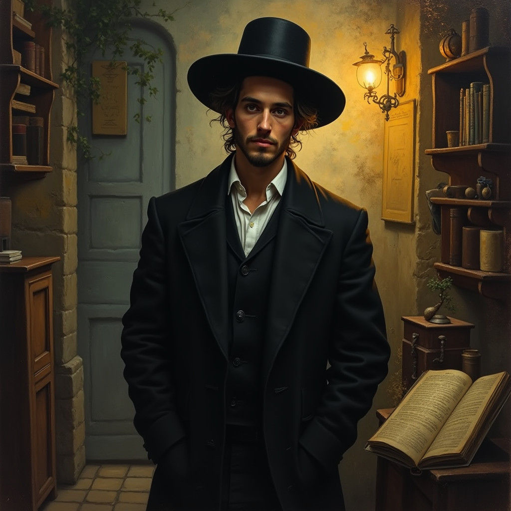 Young Hasidic Man in Mystical Atmosphere