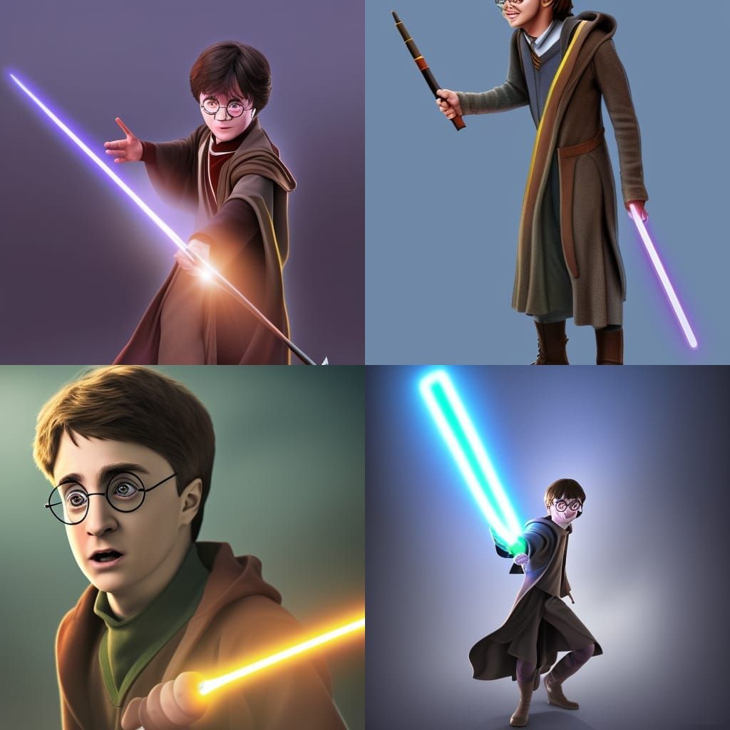 Harry Potter as a Jedi knight Pixar, Disney, concept art, 3d...