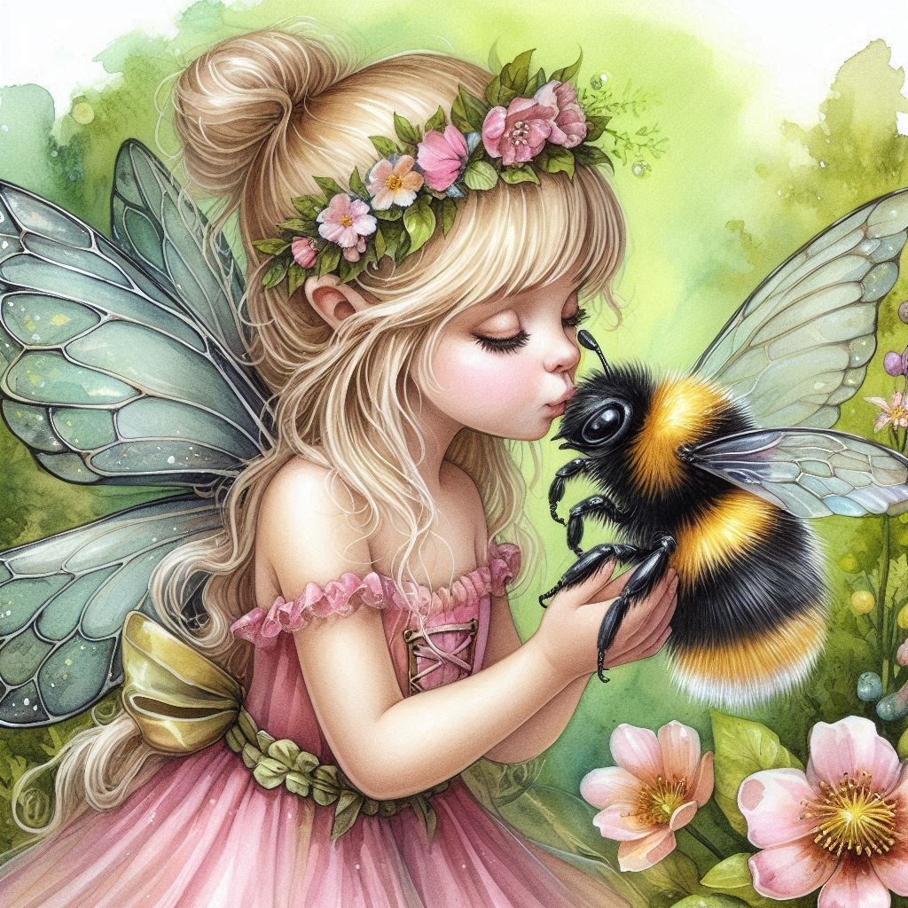 A fairy kissing a bee