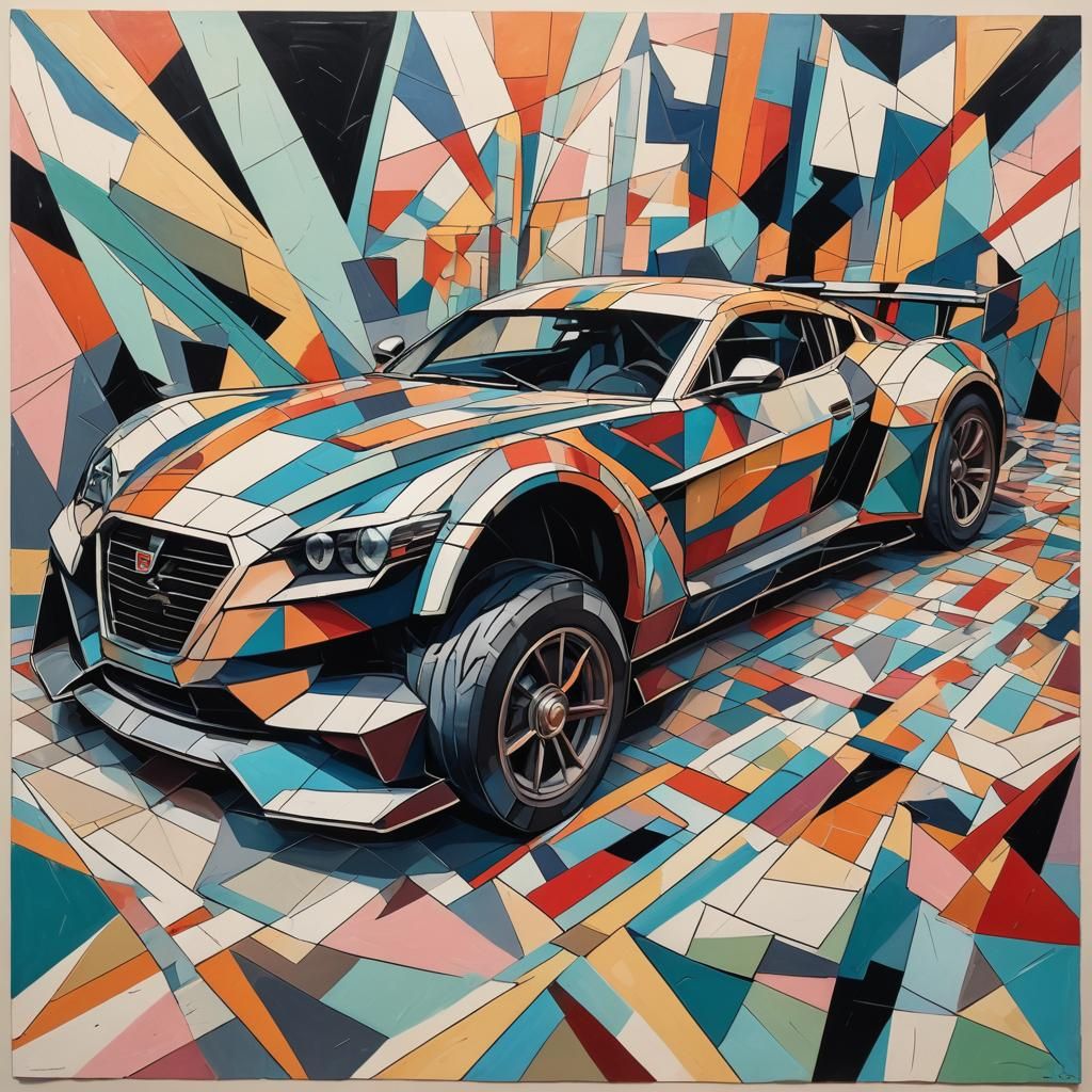 Innovative Sports Car in Cubist Art Deco Style