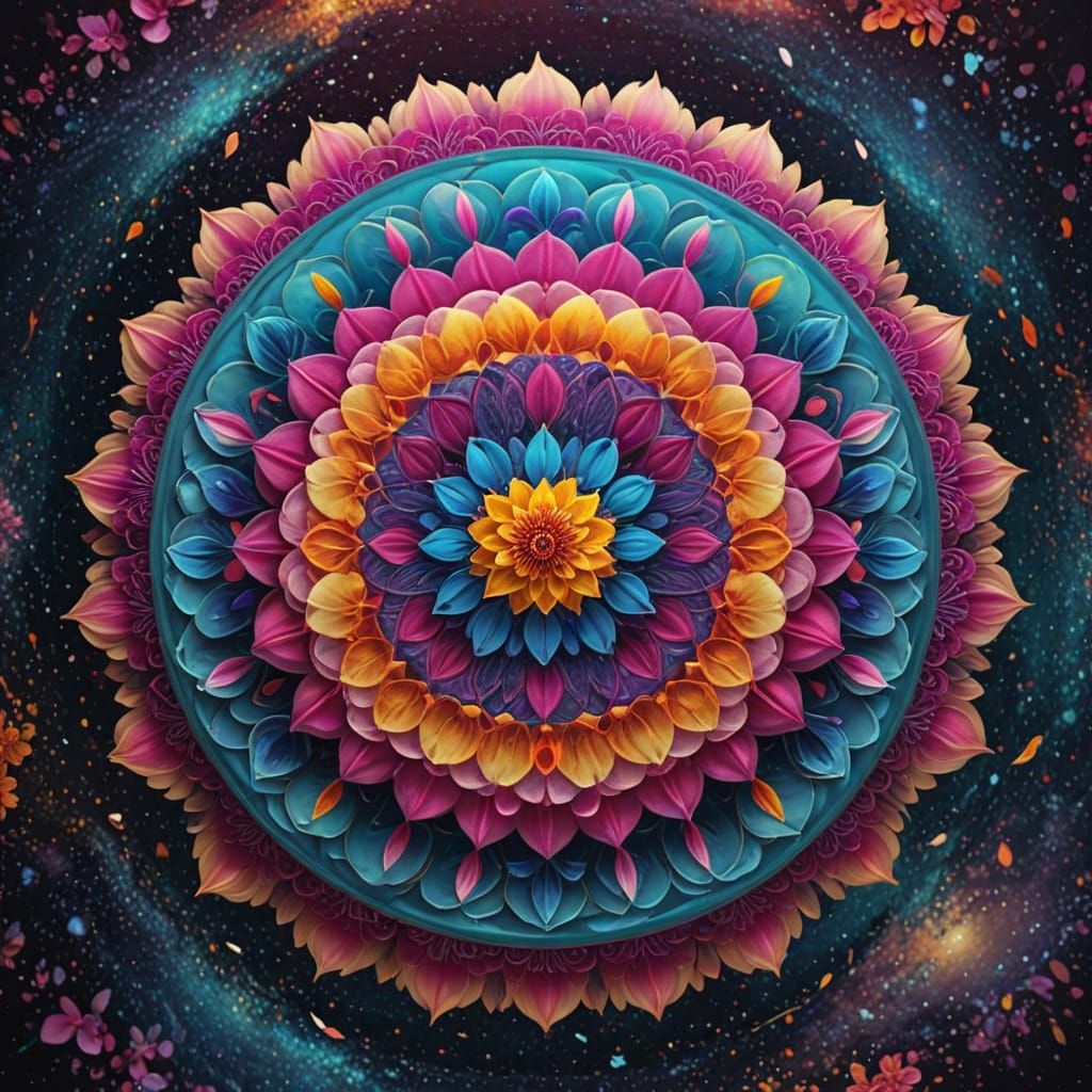 Colorful Flower Petal Mandala Floating in Space