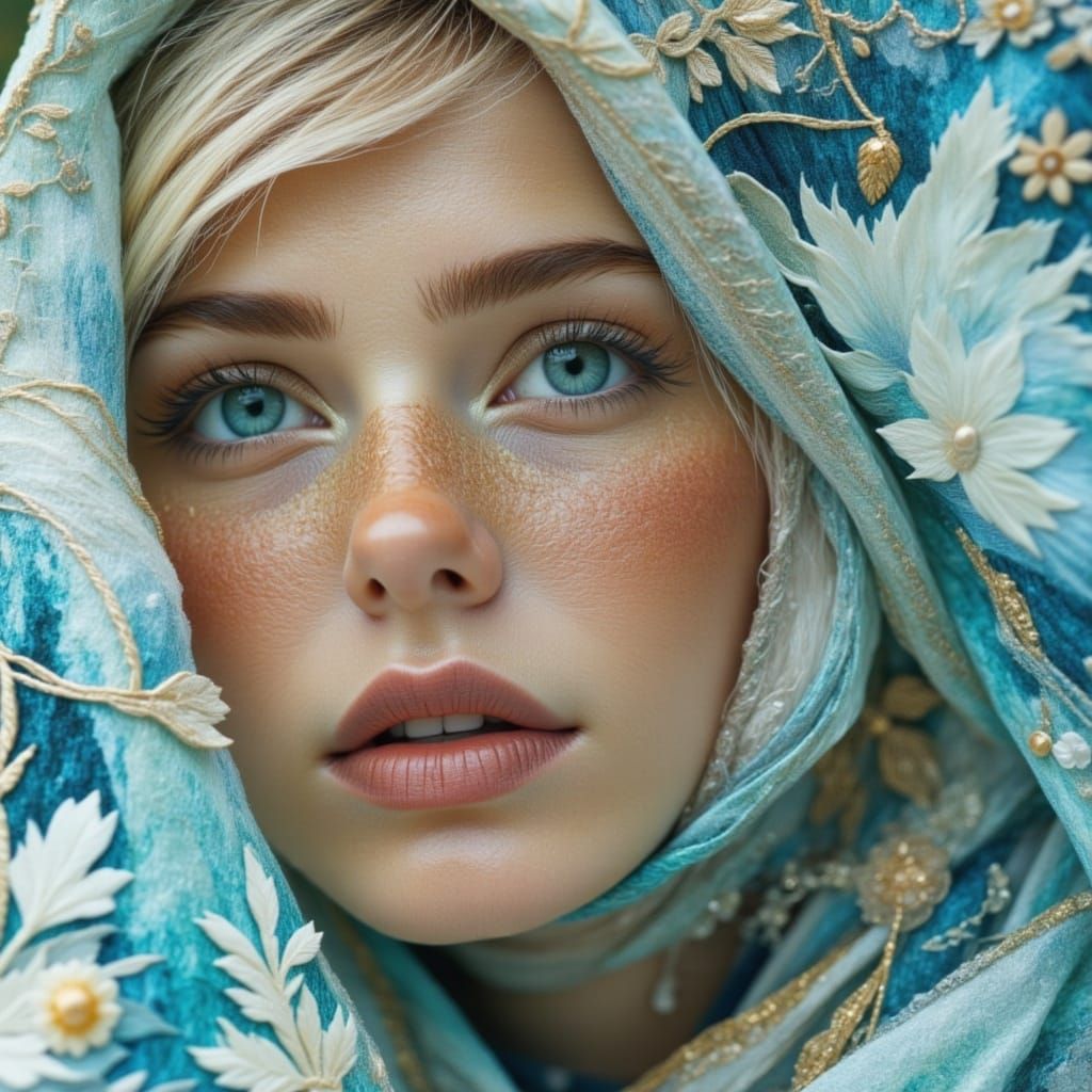 Dreamy Winter Portrait with Bright Blue Eyes