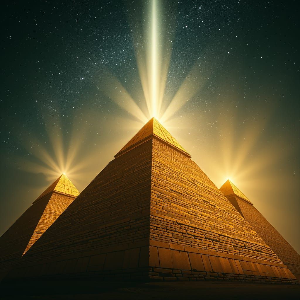 Golden Pyramids Connect with Orion in Ethereal Filmic Aesthe...