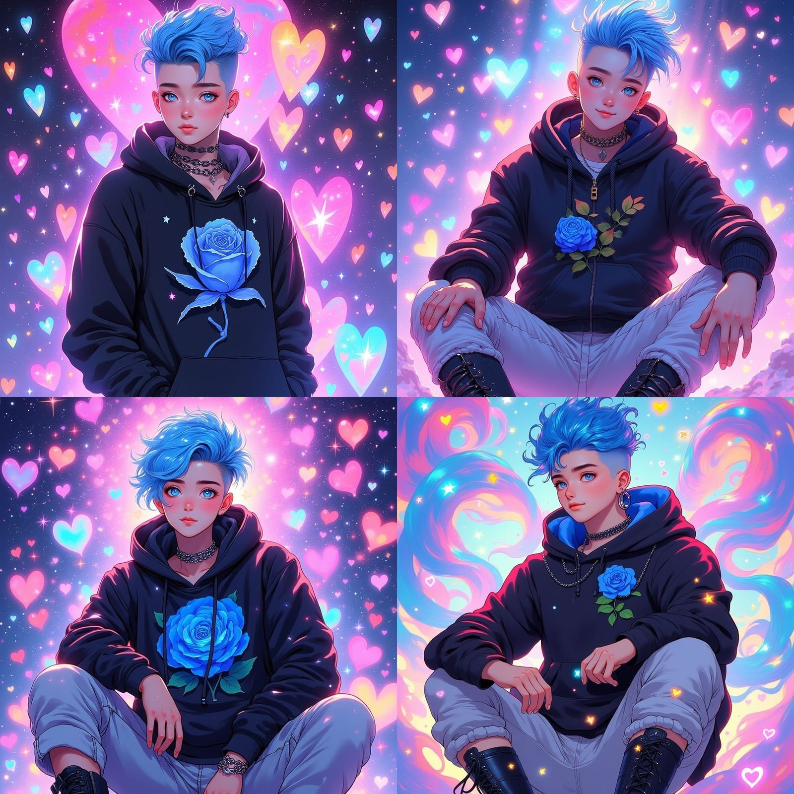 Cyberpunk Male Anime Character with Blue Mohawk