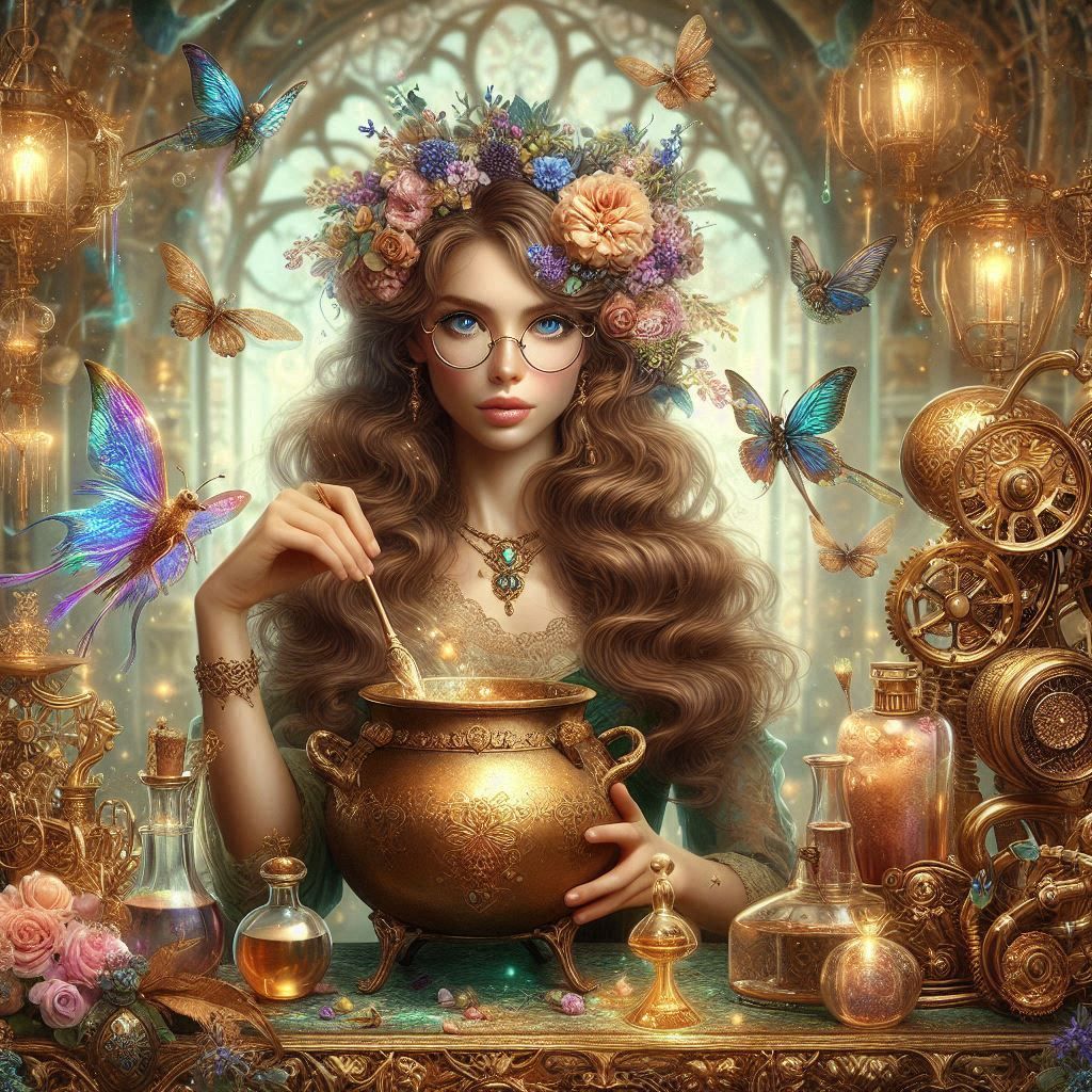 Steampunk Lady making potions