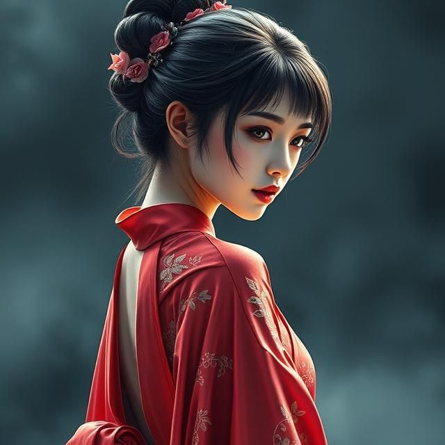 Ultra detailed portrait of a graceful woman in a high-cut si...