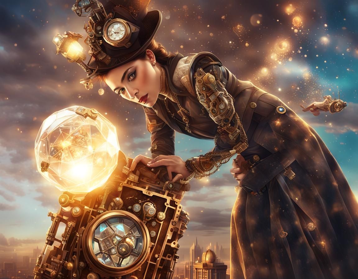 Create a hyperrealistic beautiful portrait of a woman in a Steam Punk universe.
