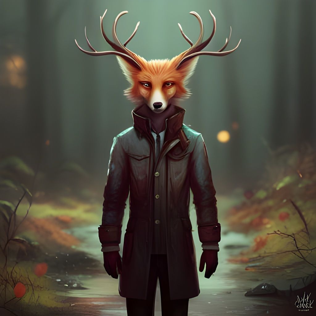 A Anthropomorphic Male Fox With Deer antlers - AI Generated Artwork ...